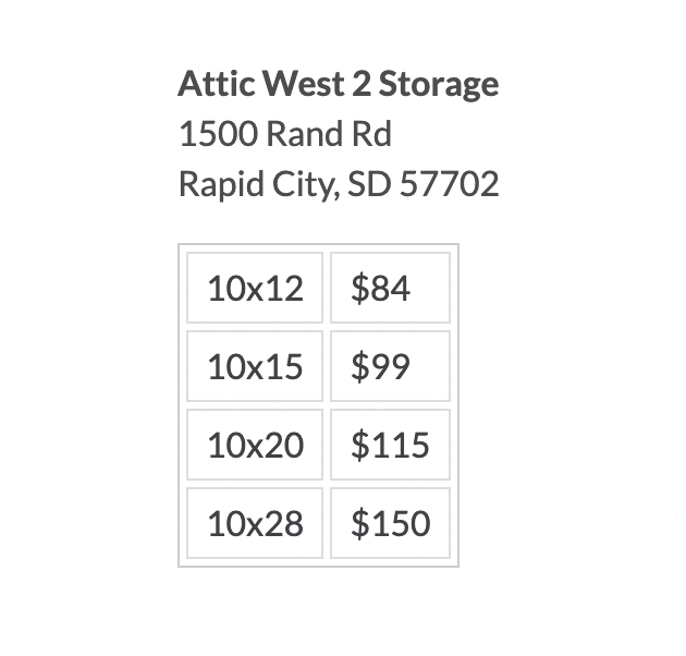 Attic West 2 Storage prices